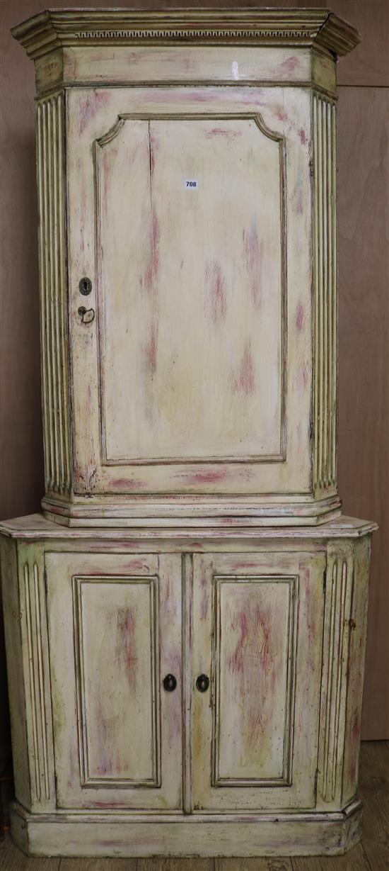 A painted standing corner cupboard, W.91cm